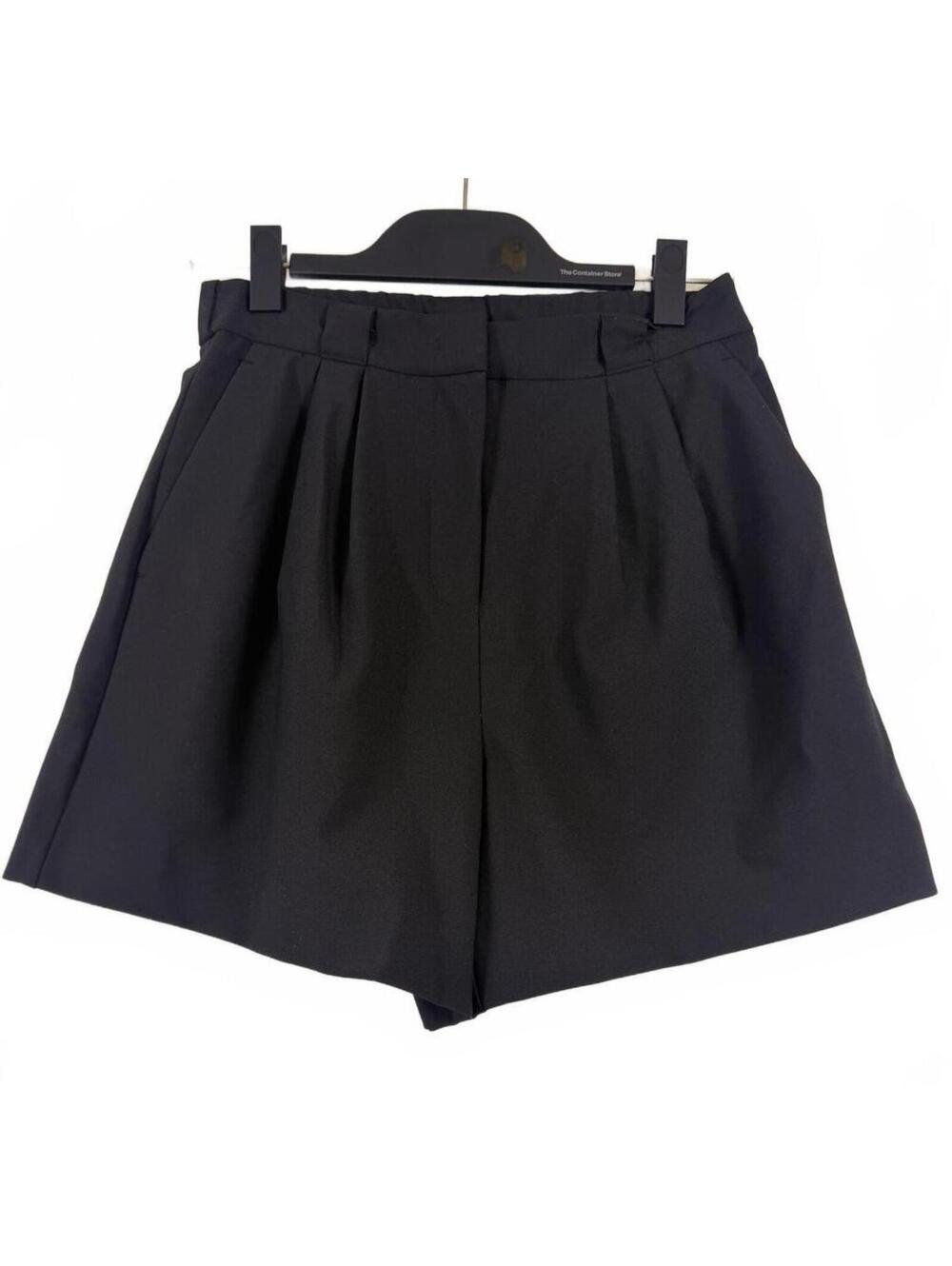 GOELIA‎ Black High Waist A-Line Shorts Pleated Wide Leg Dressy Work Office Sz 26